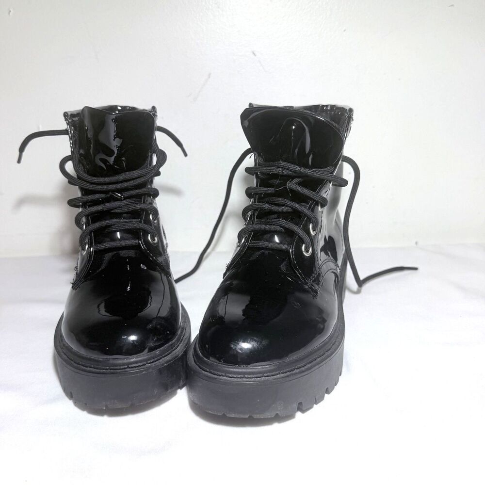UNR8ED  Girls Size 3 Black Combat Ankle Lace Up Side Zip Lug Sole Boots